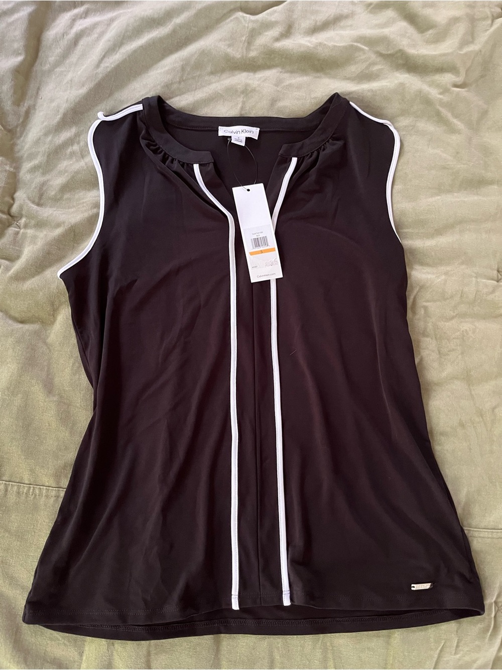 Calvin Klein Black Sleeveless Tank with White Trim